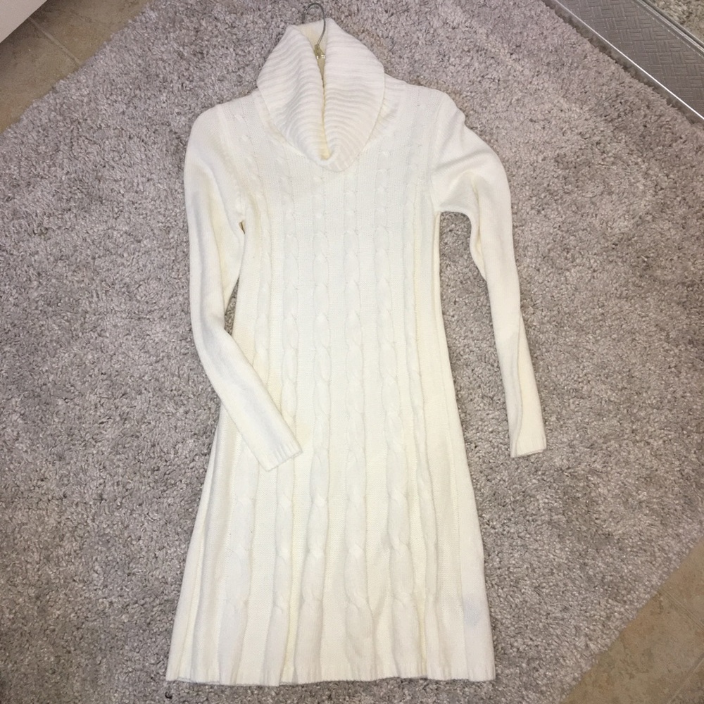 AGB Cowl Neck Cabled Sweater Dress Small Cream